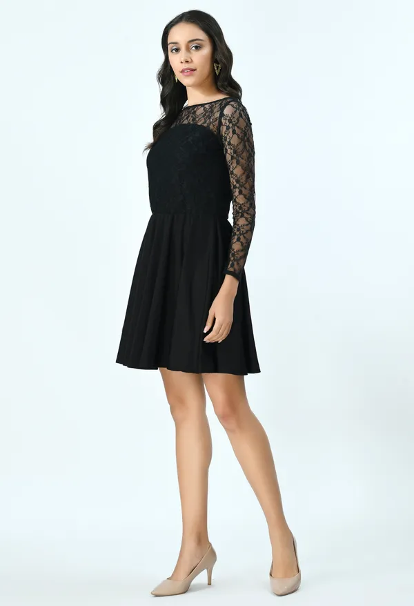 Black_Floral_Lycra_Fit_And_Flare_Dress