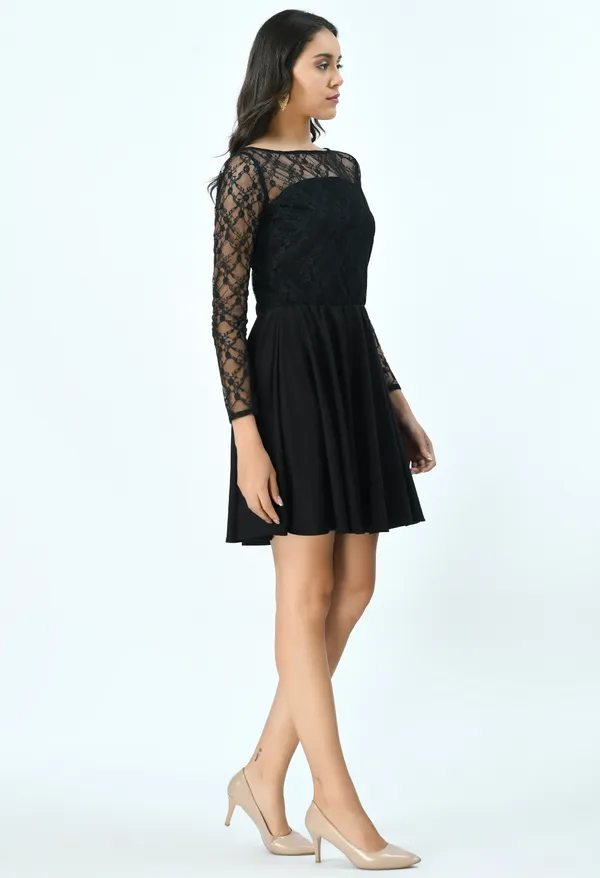 Black_Floral_Lycra_Fit_And_Flare_Dress