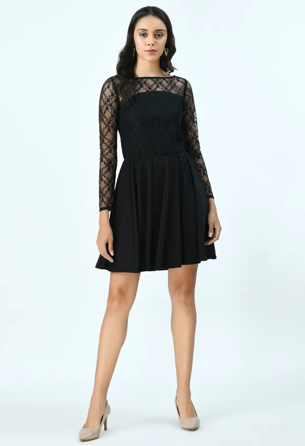Black_Floral_Lycra_Fit_And_Flare_Dress