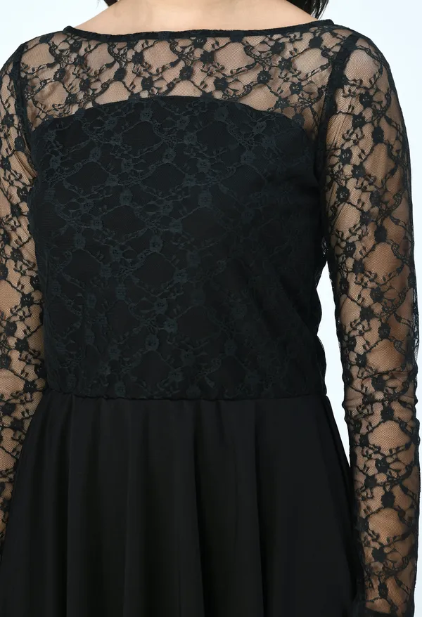 Black_Floral_Lycra_Fit_And_Flare_Dress