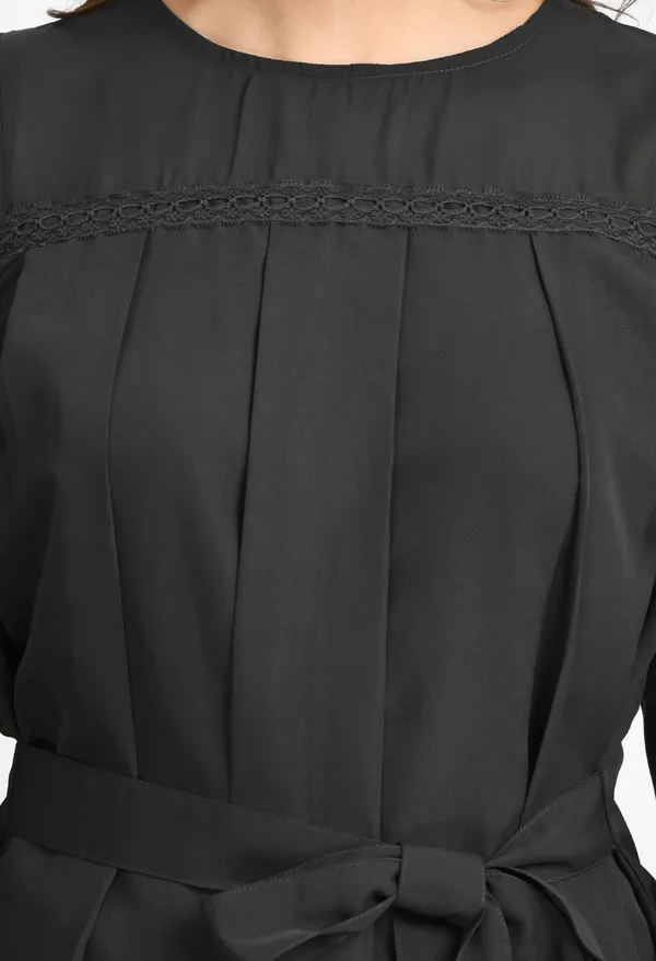 V&M_Grey_Pleated_waist_Tie-up_Top_For_Women