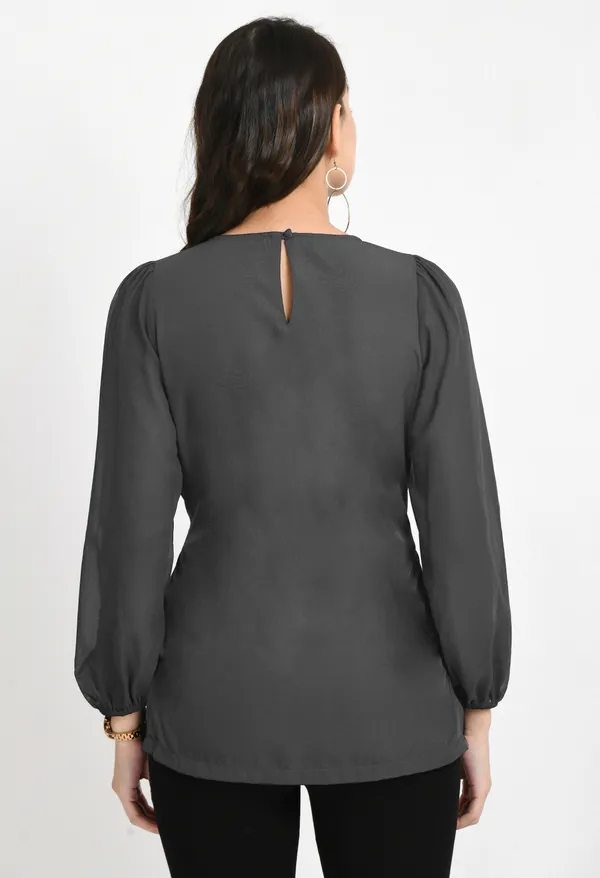 V&M_Grey_Pleated_waist_Tie-up_Top_For_Women