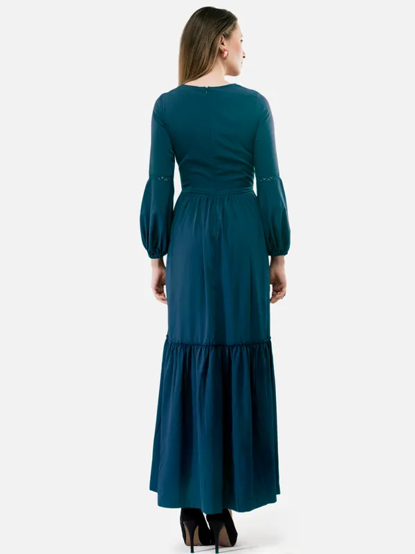Teal_Blue_V-_Neck_Bishop_Sleeves_Boho_Maxi_Dress_For_Women