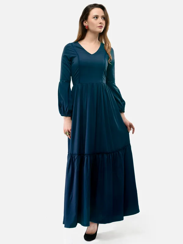 Teal_Blue_V-_Neck_Bishop_Sleeves_Boho_Maxi_Dress_For_Women
