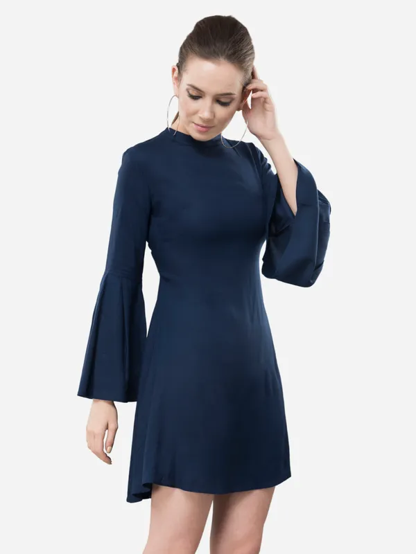 Navy_Blue_Rayon_Stylish_A-Line_Ban_Collar,_Full_Bell_Sleeves_For_Women
