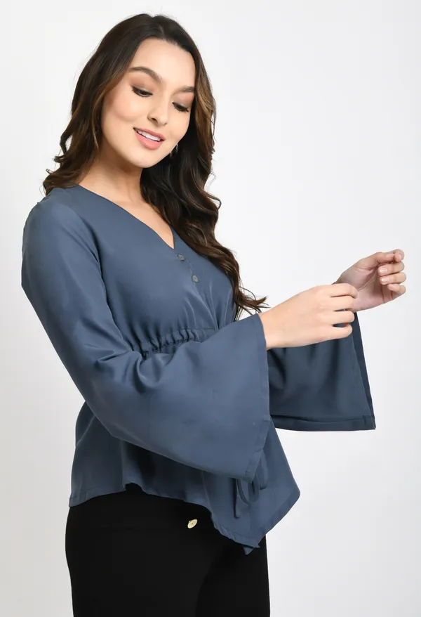 Grey_Waist_Tie-Ups_Crepe_Top_For_Women