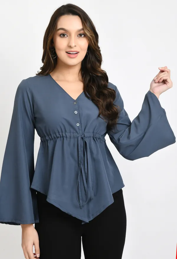 Grey_Waist_Tie-Ups_Crepe_Top_For_Women