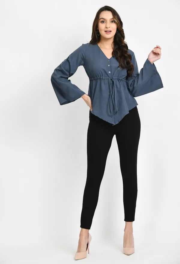 Grey_Waist_Tie-Ups_Crepe_Top_For_Women