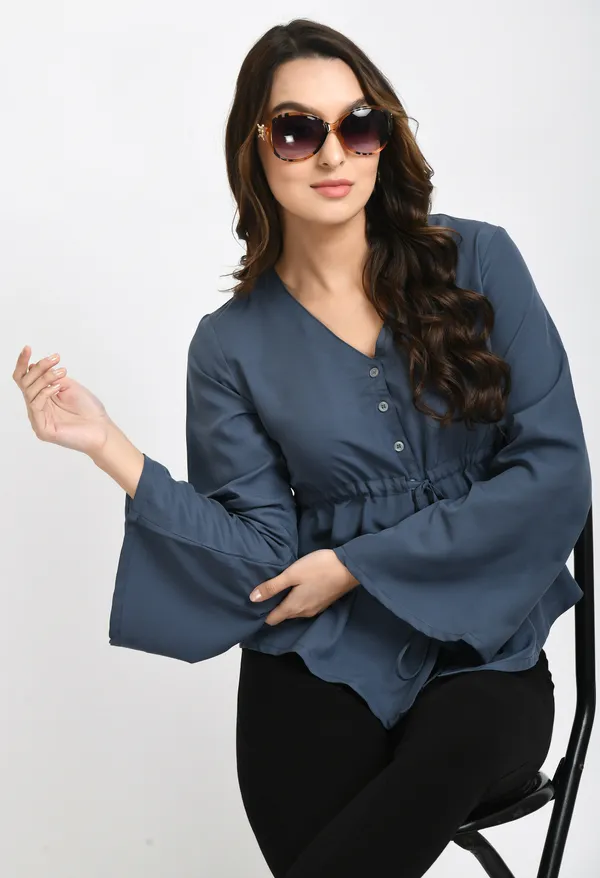 Grey_Waist_Tie-Ups_Crepe_Top_For_Women