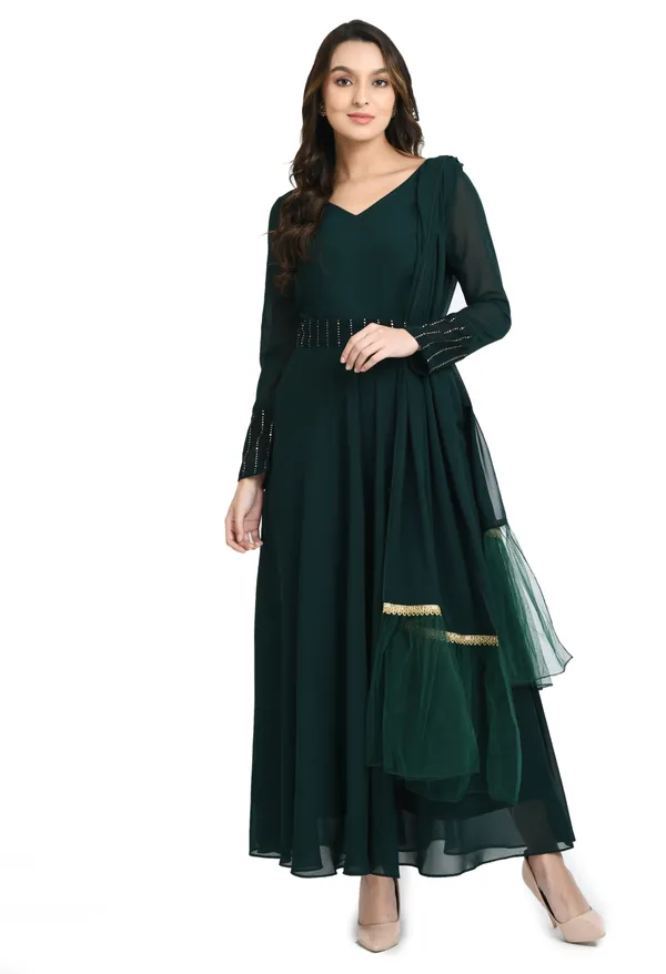 Green_Mukaish_Work_Anarkali_Ethnic_Dress_With_Dupatta_And_Belt