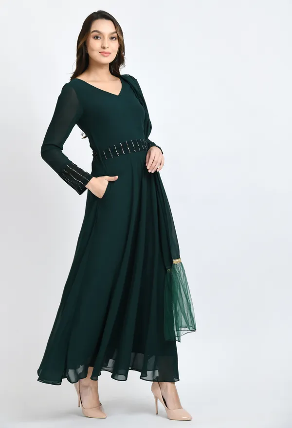 Green_Mukaish_Work_Anarkali_Ethnic_Dress_With_Dupatta_And_Belt