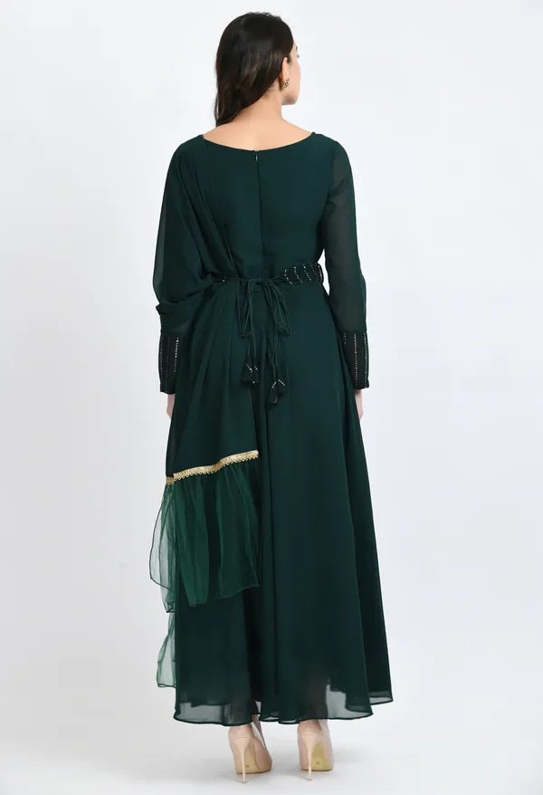 Green_Mukaish_Work_Anarkali_Ethnic_Dress_With_Dupatta_And_Belt