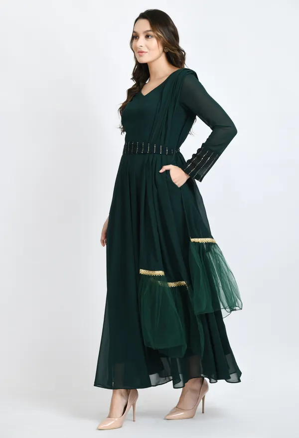 Green_Mukaish_Work_Anarkali_Ethnic_Dress_With_Dupatta_And_Belt