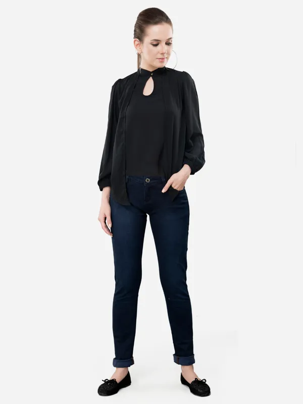 Black_Layered_Classy_Puff_Sleeves_Ban_Collared_Georgette_Blouse_Top