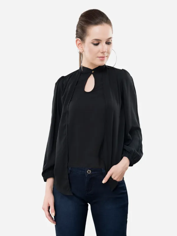 Black_Layered_Classy_Puff_Sleeves_Ban_Collared_Georgette_Blouse_Top