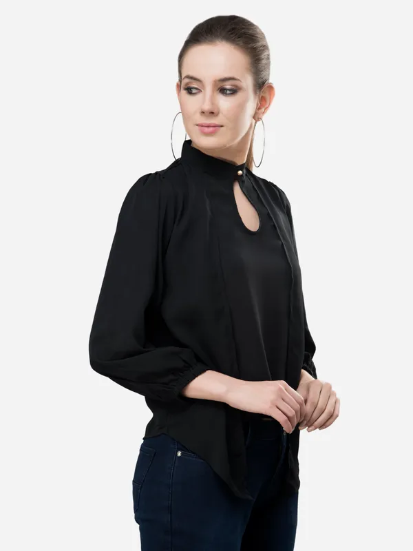 Black_Layered_Classy_Puff_Sleeves_Ban_Collared_Georgette_Blouse_Top