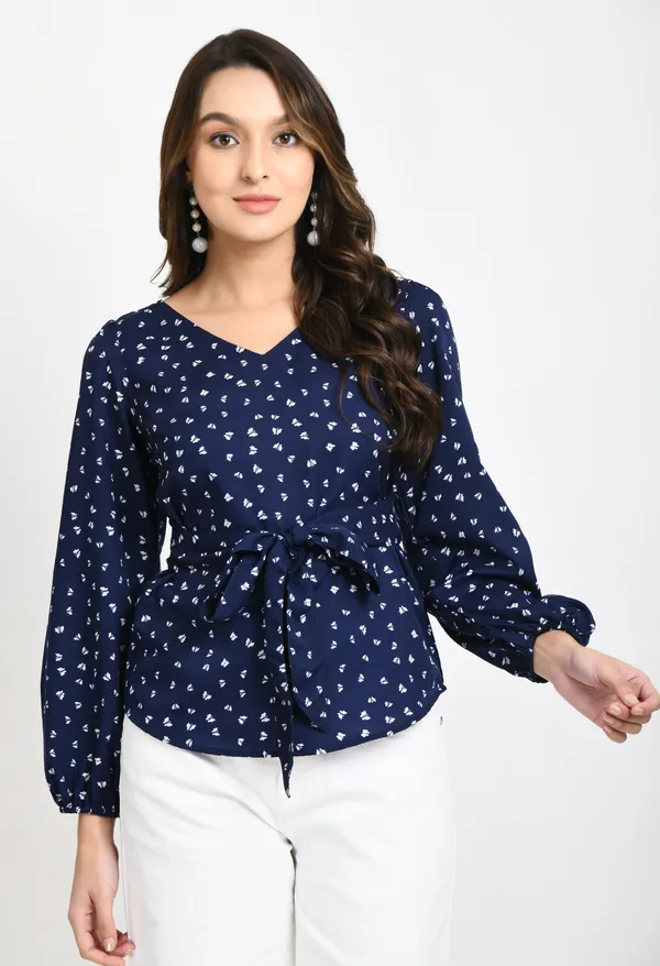 Navy_Blue_Print_Waist_Tie-Ups_Crepe_Top