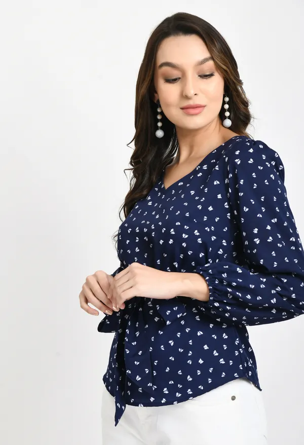 Navy_Blue_Print_Waist_Tie-Ups_Crepe_Top