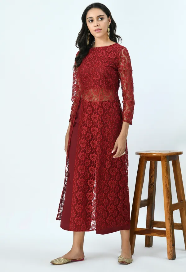 Maroon_High_Slit_Kurta_With_Palazzos_For_Women