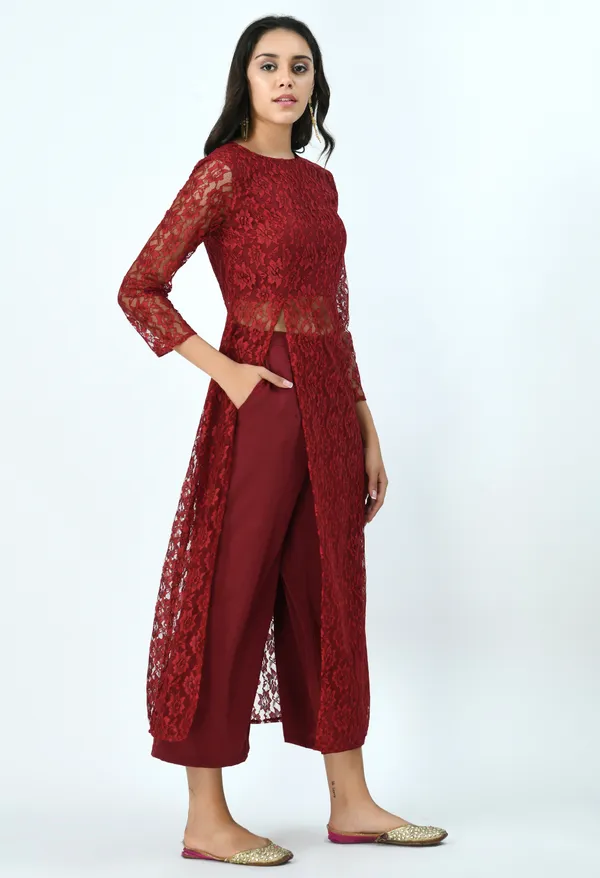 Maroon_High_Slit_Kurta_With_Palazzos_For_Women