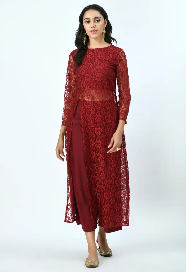 Maroon_High_Slit_Kurta_With_Palazzos_For_Women