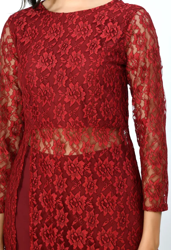 Maroon_High_Slit_Kurta_With_Palazzos_For_Women