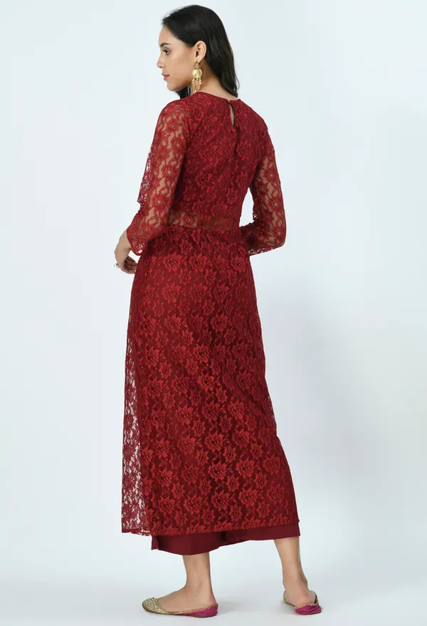 Maroon_High_Slit_Kurta_With_Palazzos_For_Women