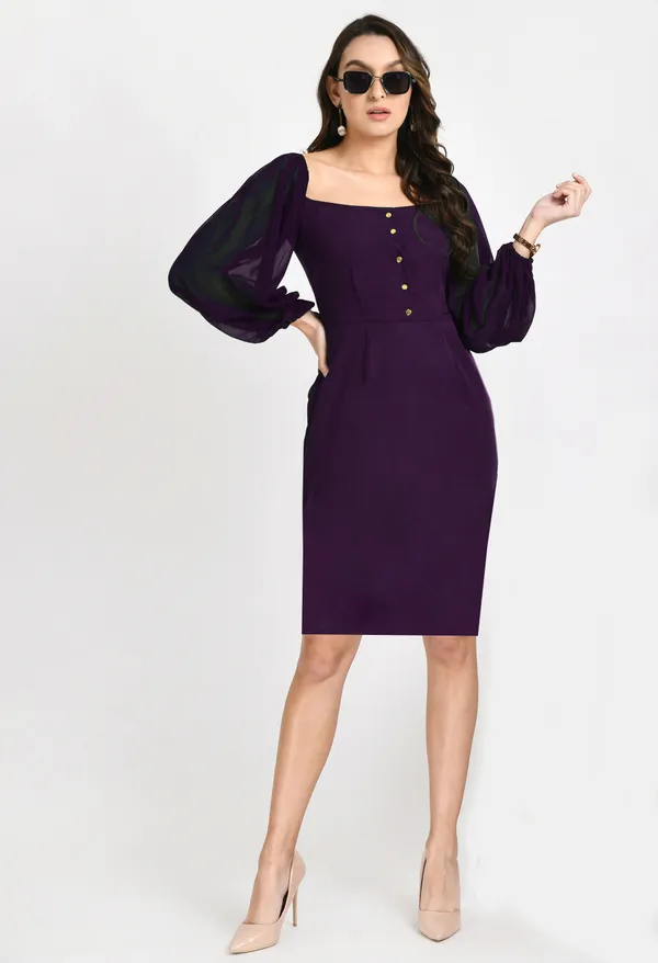 V&M_Purple_Front_button_full_Sleeve_Shift_Dress_For_Women