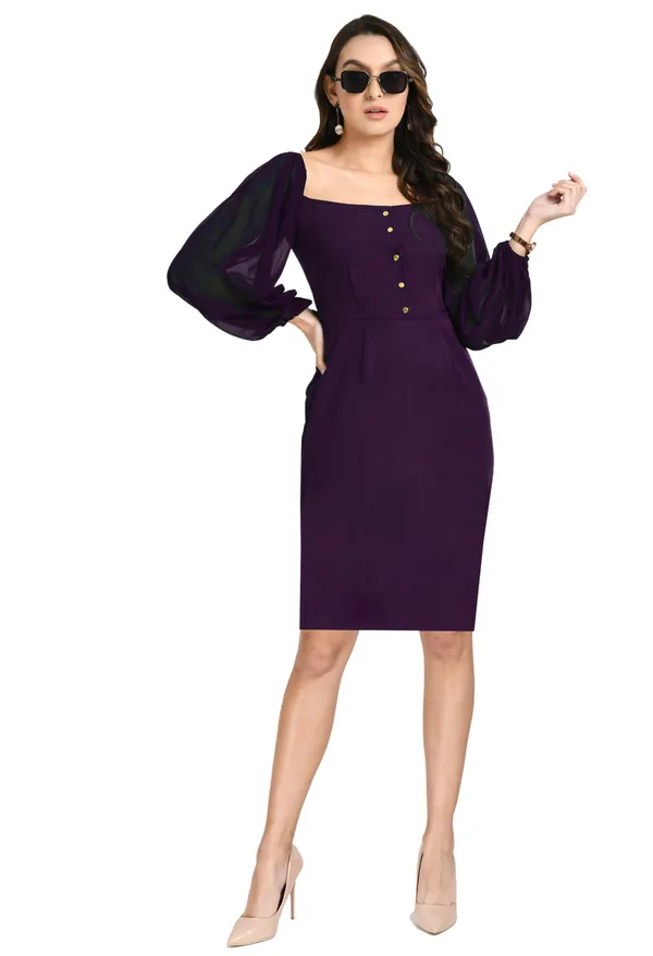 V&M_Purple_Front_button_full_Sleeve_Shift_Dress_For_Women