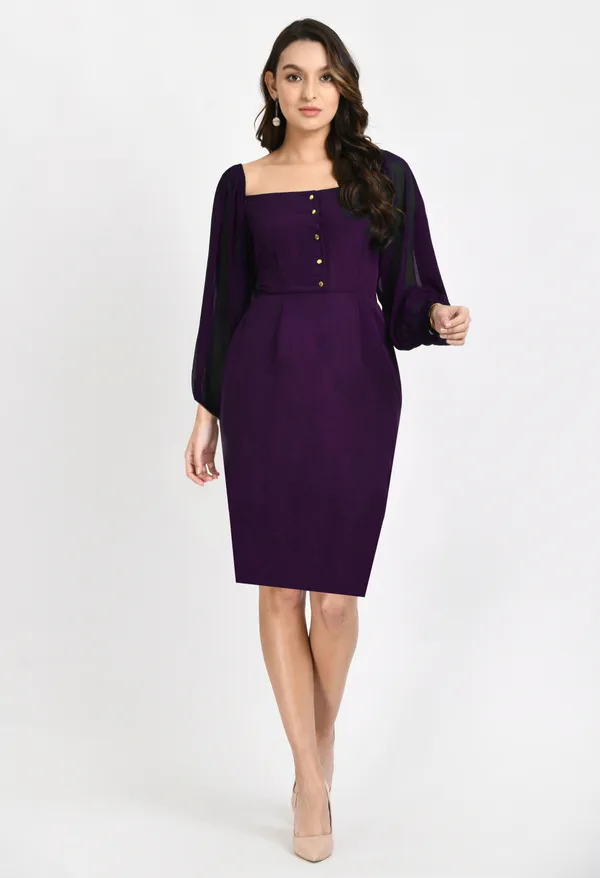 V&M_Purple_Front_button_full_Sleeve_Shift_Dress_For_Women