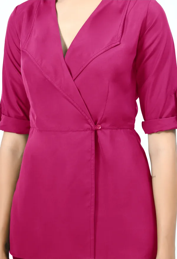 Pink_Roll-Up_Sleeves_Crepe_Wrap_Top_For_Women
