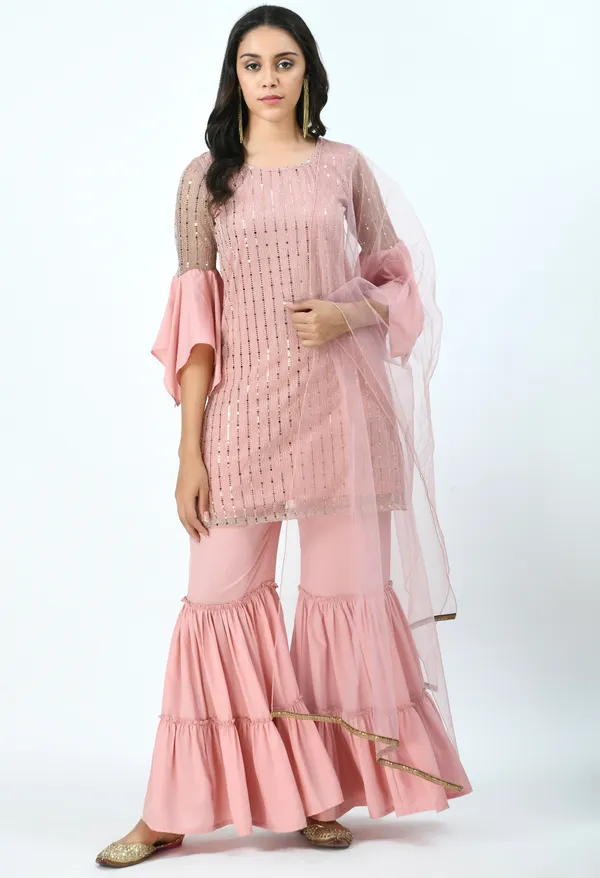 Pink_Embroidered_Sequinned_Kurti_With_Sharara
