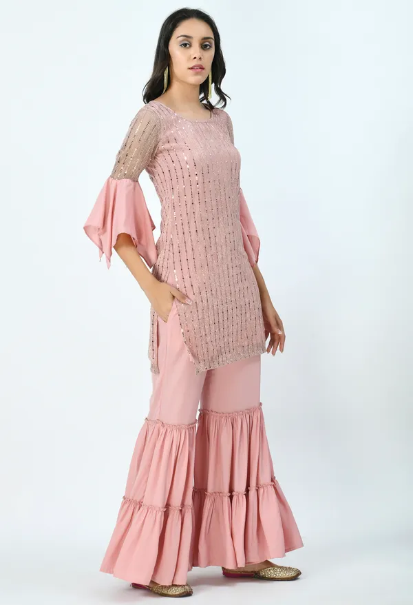 Pink_Embroidered_Sequinned_Kurti_With_Sharara