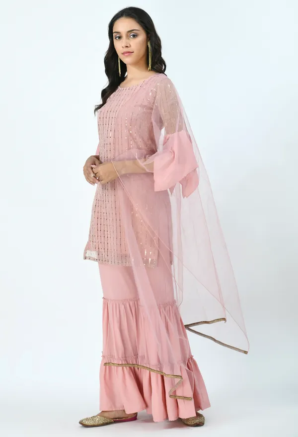Pink_Embroidered_Sequinned_Kurti_With_Sharara