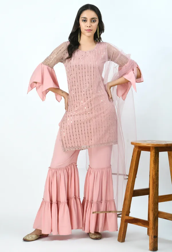 Pink_Embroidered_Sequinned_Kurti_With_Sharara