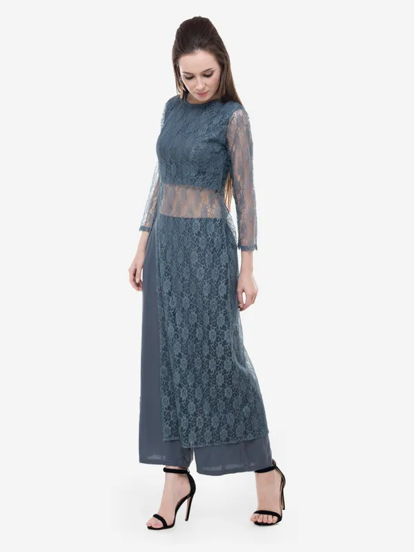 Grey_Designer_Lace_Kurta_Having_Front_Slit_Full_Sleeves_Comes_With_Palazzo_Fusion_Wear_Set_For_Women