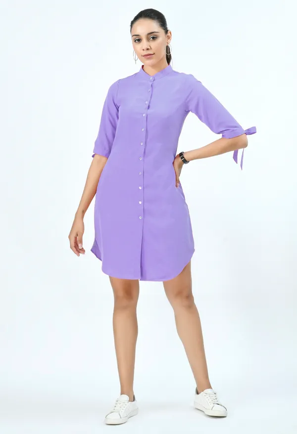 V&M_lavender_Front_Open_Shirt_Dress_For_Women