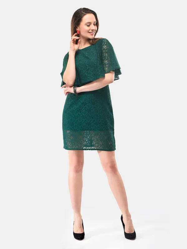 Green_Cotton_Lace_Cape_Sleeves_Shift_Dress_For_Women