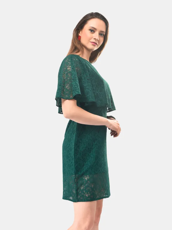Green_Cotton_Lace_Cape_Sleeves_Shift_Dress_For_Women