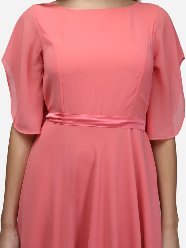 Pastle_Pink_Party_Wear_Designer_Bell_Sleeves_Flared_Princess_Cut_Floor_Length_Long_Crepe_Gown_Dress_With_Pockets_&_Fabric_Belt
