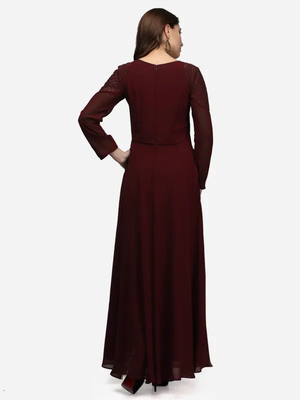 Brown_V-Neck_Full_Sleeves_Long_Maxi_Gown