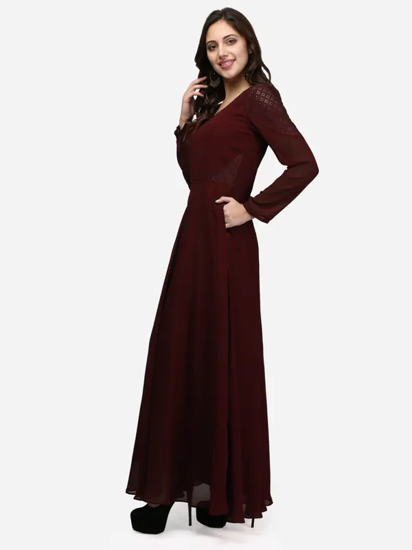 Brown_V-Neck_Full_Sleeves_Long_Maxi_Gown