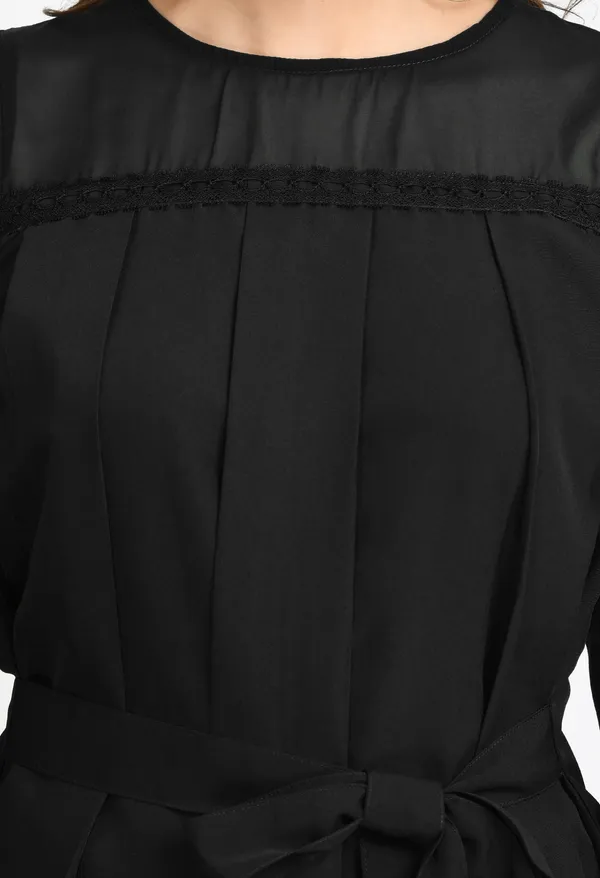 V&M_Black_Pleated_Waist_Tie-up_Top_For_Womem