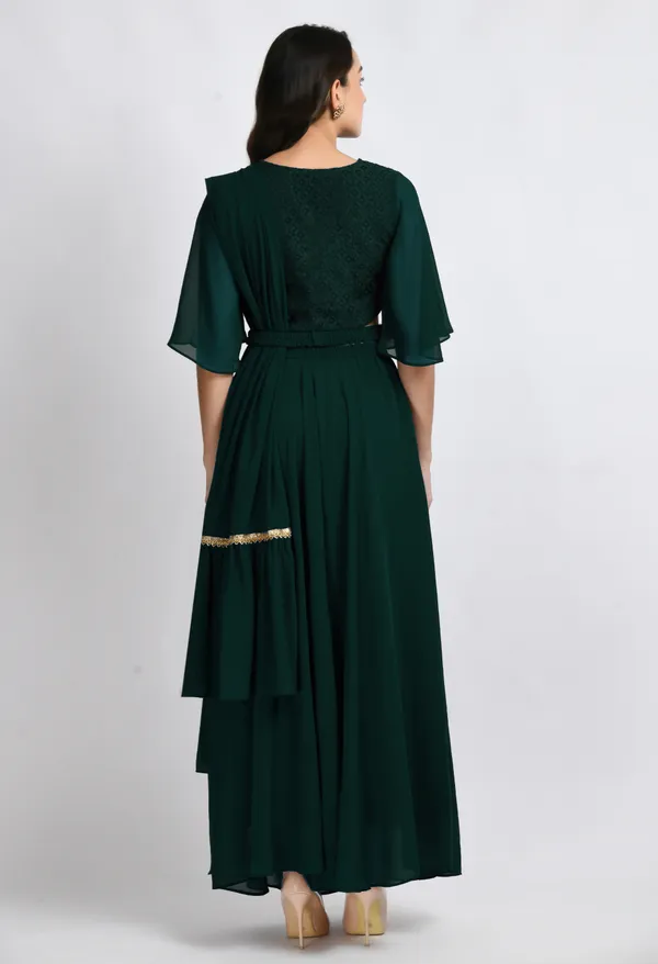 V&M_Green_Blouse_and_Skirt_Set_Comes_with_Embelished_Belt_and_Duptta