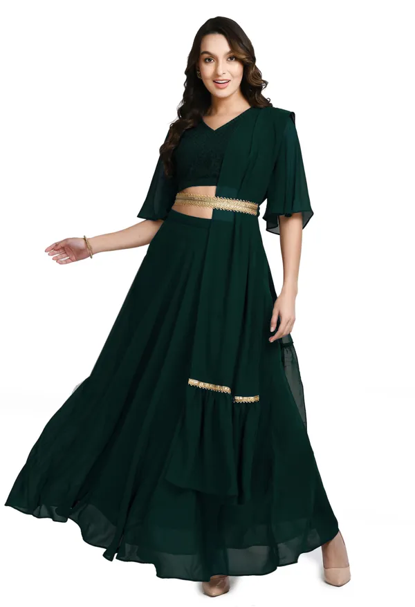 V&M_Green_Blouse_and_Skirt_Set_Comes_with_Embelished_Belt_and_Duptta