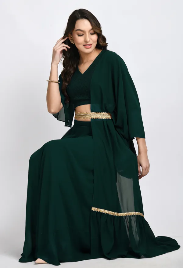 V&M_Green_Blouse_and_Skirt_Set_Comes_with_Embelished_Belt_and_Duptta