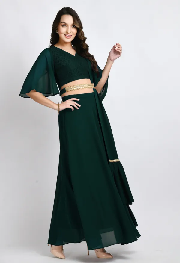 V&M_Green_Blouse_and_Skirt_Set_Comes_with_Embelished_Belt_and_Duptta