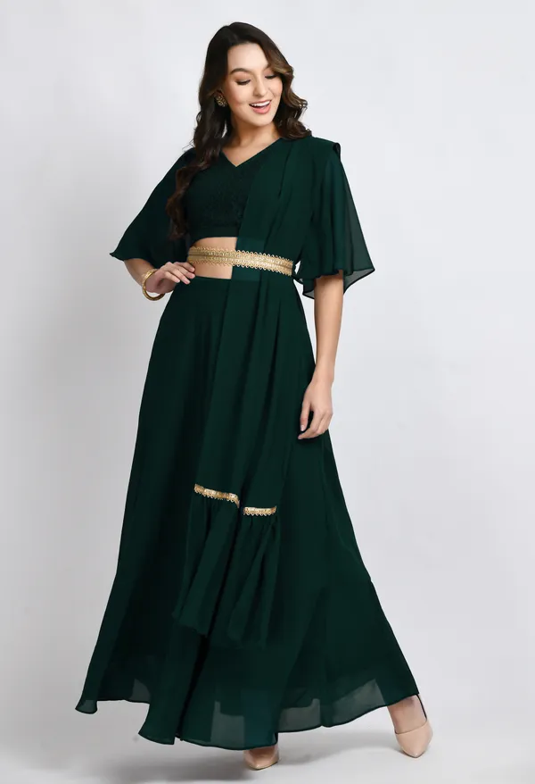 V&M_Green_Blouse_and_Skirt_Set_Comes_with_Embelished_Belt_and_Duptta