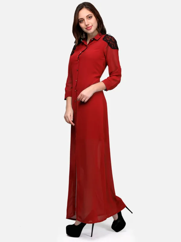 Red_Georgette_Full_Length_Shirt_Maxi_Dress_For_Women