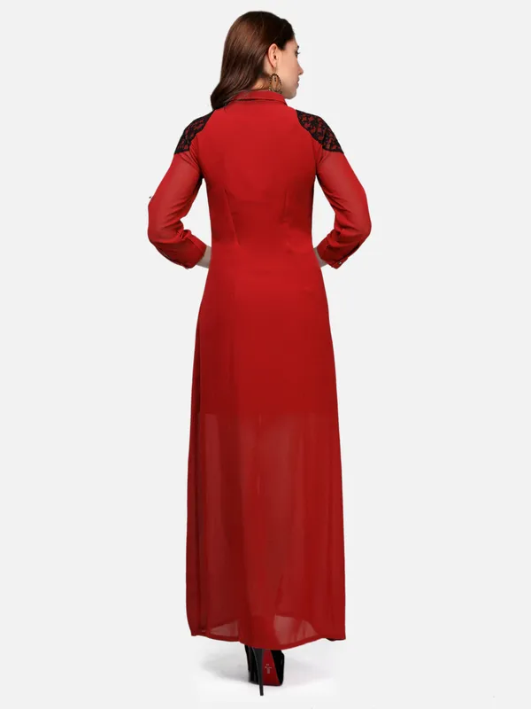 Red_Georgette_Full_Length_Shirt_Maxi_Dress_For_Women